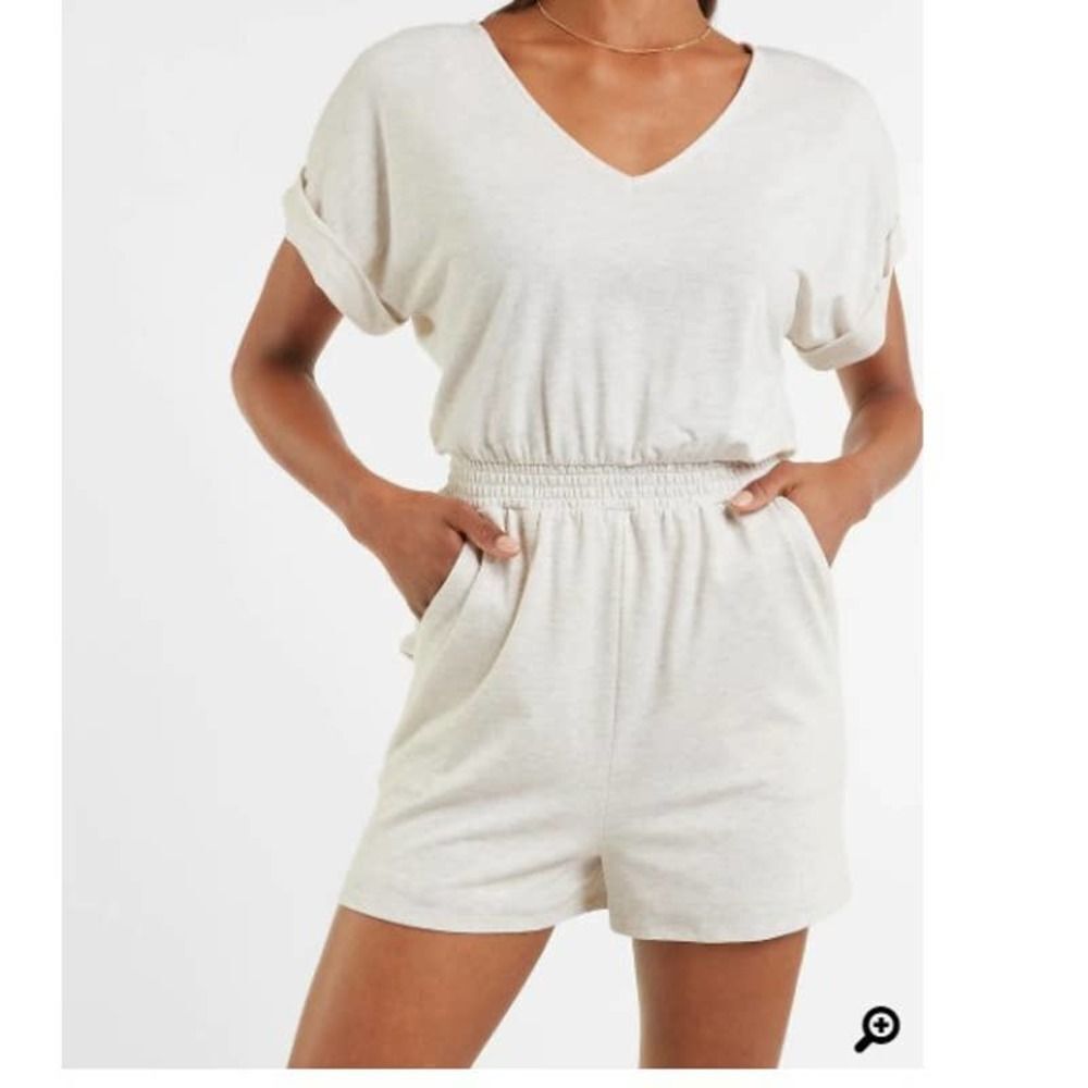 Express Oatmeal  Heather V Neck Jersey Romper Size XL